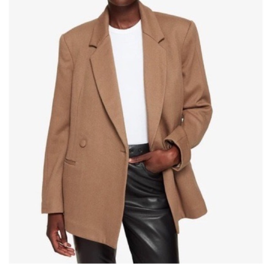 Anine Bing Camel Tan Kaia 100% Wool Modern Double Breasted Blazer Jacket S/P